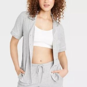 Auden Cloud Knit Short Sleeve Notch Collar PJ Shirt In Heather Gray NEW